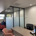 Flex Series demising wall with partial height private window film #1748