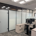 Flex Series financial institution offices with privacy glass and film and black framing #1745