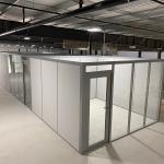 Freestanding inplant mezzanine demountable wall offices Flex Series segmented solid and glass walls #1737