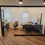 Glass offices with black aluminum framing and locking barpull door hardware - View Series #1742